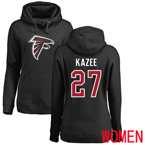 Atlanta Falcons Black Women Damontae Kazee Name And Number Logo NFL Football #27 Pullover Hoodie Sweatshirts->women nfl jersey->Women Jersey